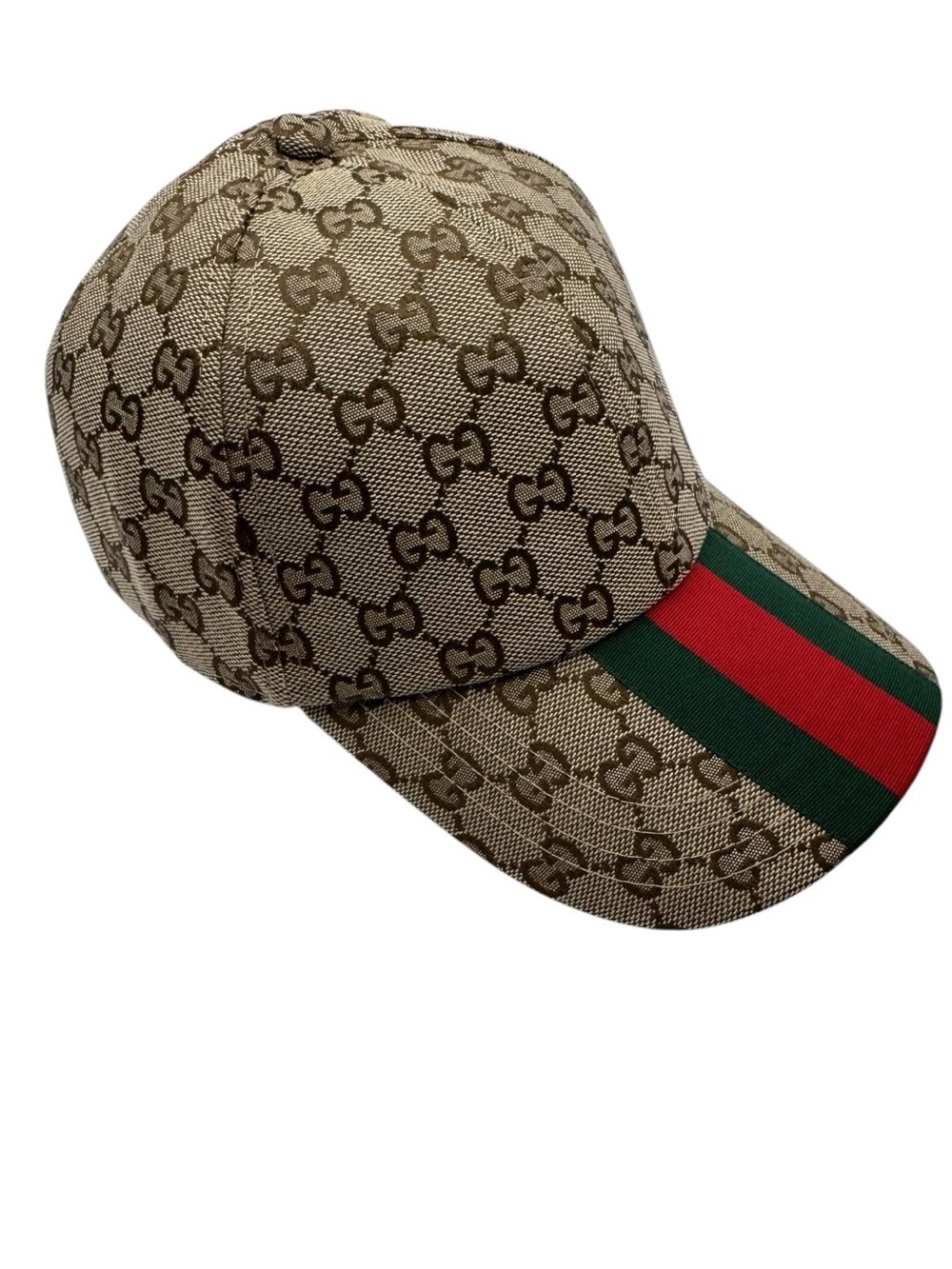 Gucci Beige GG Canvas Baseball Cap with Red & Green Web Stripe